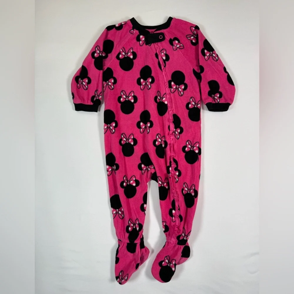 DISNEY Minnie Mouse Fleece Footed Pajamas 12‎ To 18 Months Pink Cozy